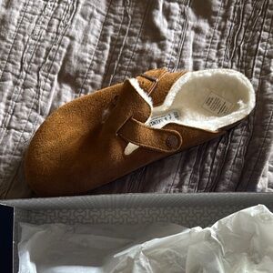 Birkenstock Brown Suede Clogs with White fleece/fur Lining